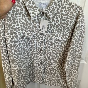 Mudpie taupe/off white Leopard print denim jacket